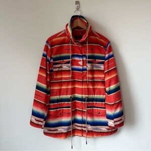 Ralph Lauren Southwestern Striped Taffeta Field Jacket Size L Orange Multicolor
